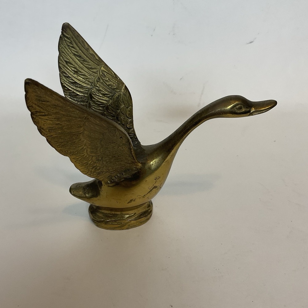 Vintage Solid Brass Long Neck Swan Figurine Mid Century Modern Home Decor 6" - Picture 10 of 12